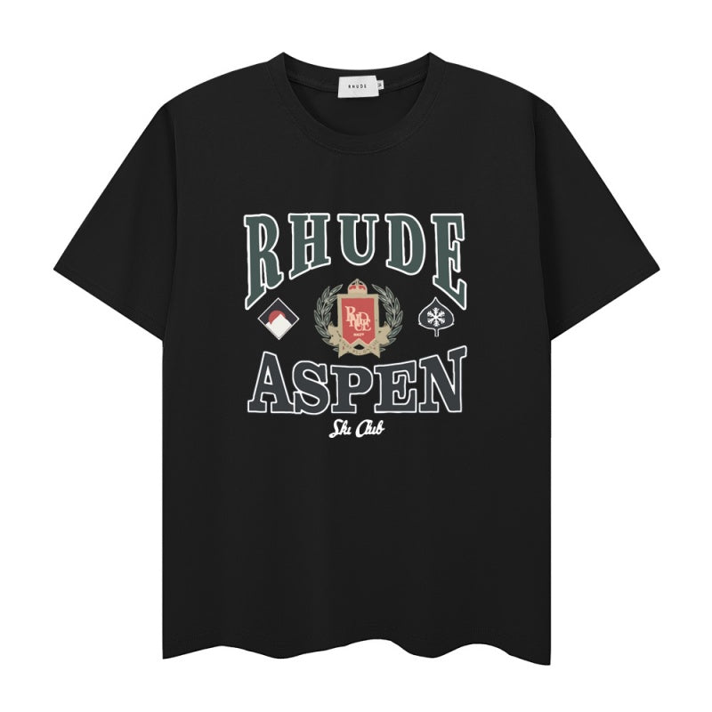RHUDE T Shirts Distressed Aspen Lettering Art