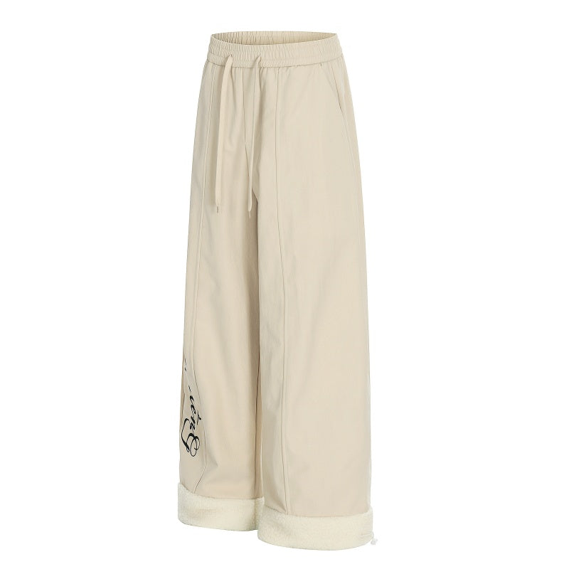 American-style streetwear harem pants Fleece-lined and thickened Sherpa Fleece Cuffed Hem Trousers