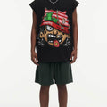 BIG FACE Drop-Shoulder Tank Top High-street vintage style featuring a small neckline, white-ink digital direct-to-garment (DTG) printing, and a heavy-duty, distressed wash finish; crafted from 260g double-yarn plain-knit fabric.