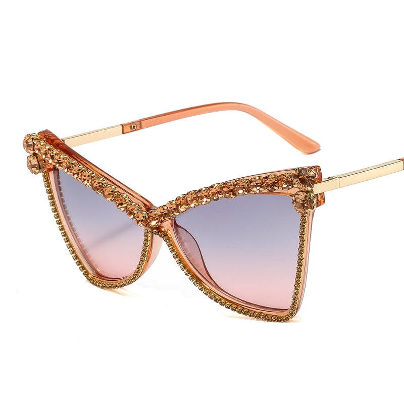 Trendy punk glasses cat eye diamond uv protection