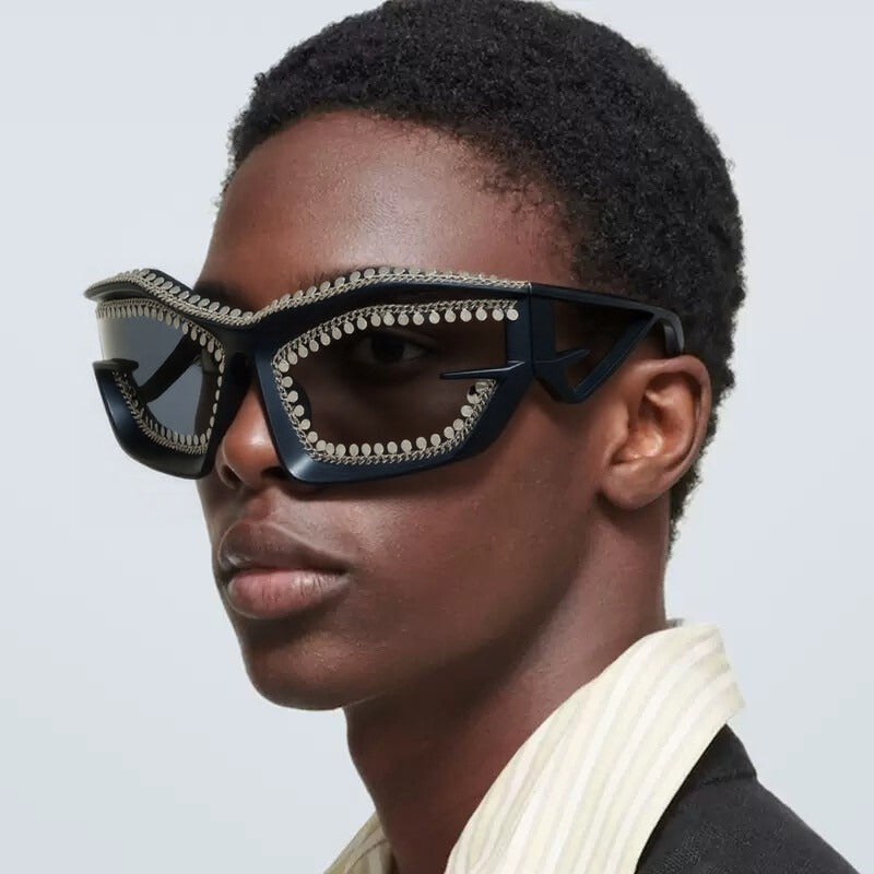 Trendy punk glasses y2kretro metal chain