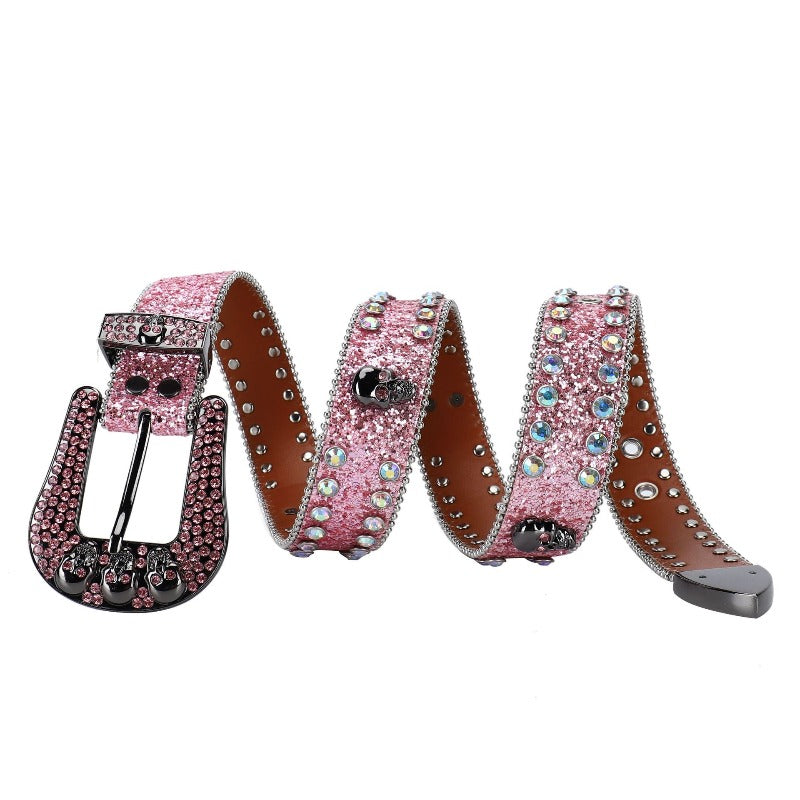Hip-hop punk rhinestone belt unisex easiest for match