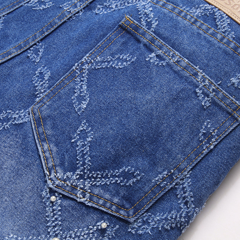Mens Fashion Jeans Chain embroidery S8261# Pure cotton high quality