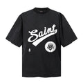 Saint Michael T Shirts Washed Black Varsity Saint Script Occult Circle Graphic