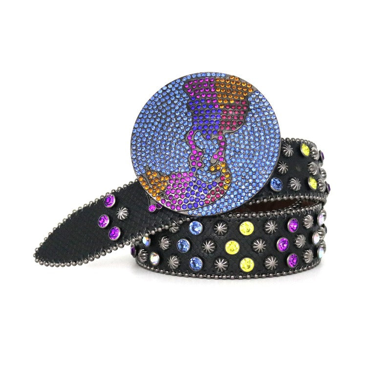 Hip-hop punk rhinestone belt earth buckle alloy pin buckle