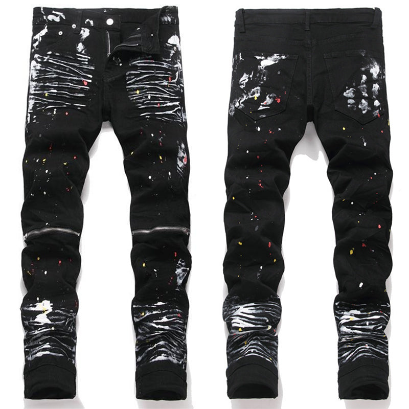 Mens Fashion Jeans White graffiti S8286# Pure cotton high quality