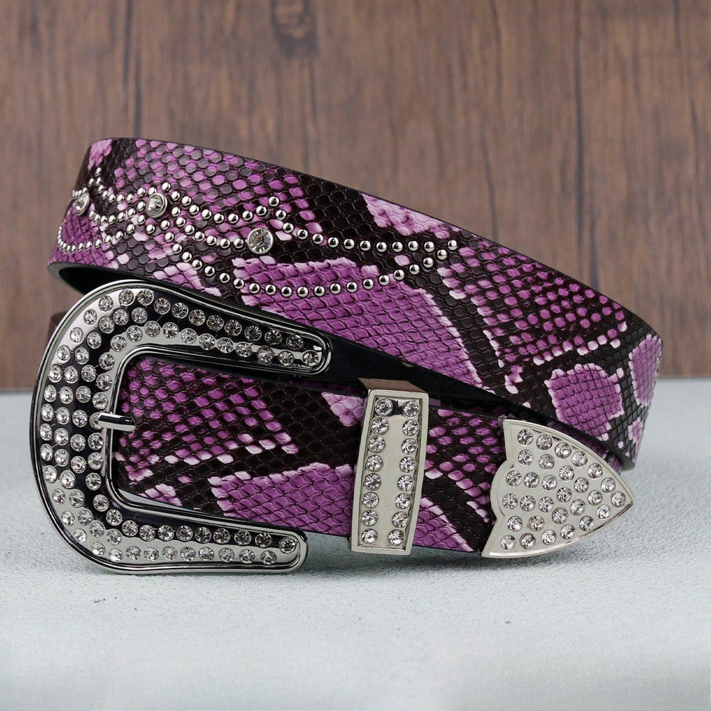 Hip-hop punk rhinestone belt python pattern
