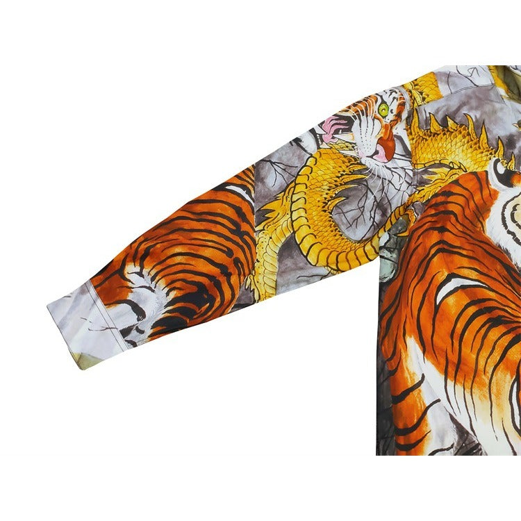 GUILTYPARTIES TIGER Long sleeved shirt Hawaiian dragon and tiger fight, tiger print long-sleeved shirt men and women
