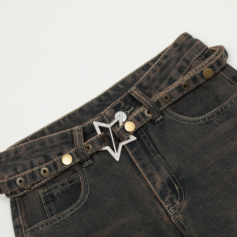American-style streetwear harem pants Hem Split Gradient Washed Streetwear Denim