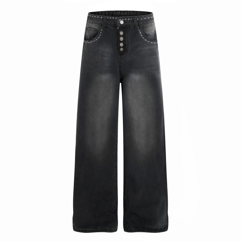 American-style streetwear harem pants Heavy Thigh Whisker Faded Garment