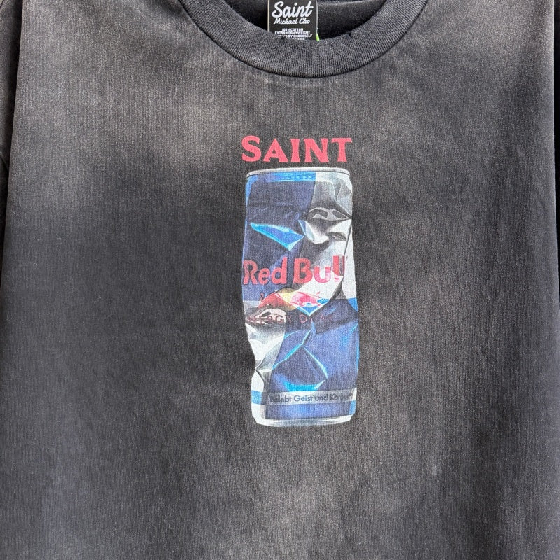 Unisex Vintage T Shirts Saint × Red Bull Limited Edition Collaboration T-Shirt. Features authentic-spec heavyweight fabric (280g post-wash weight) and vintage single-stitch/blind-stitch construction. Finished with enzyme grinding, sandblasting, and d