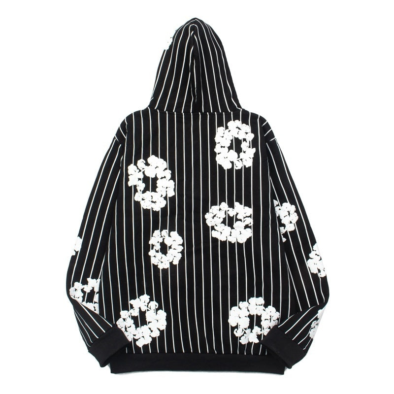 Denim Tears Hoodie Fleece Pinstripe Pattern Cotton Wreath Graphic Oversized