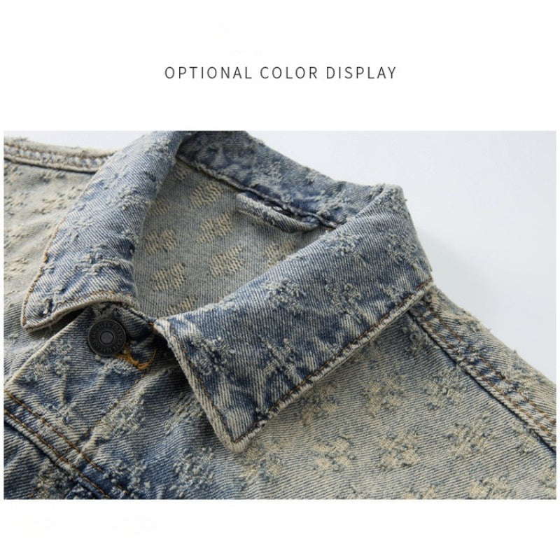 Denim Jacket & Jeans High-Street Trend Y2K Streetwear Jacket Vintage Yellow Mud Acid Wash Casual Denim Trucker Coat Loose Fit Outerwear (jacket and jeans must be purchased separately.)