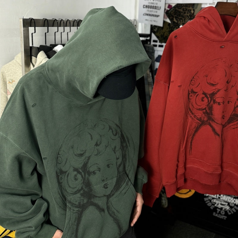 Unisex Vintage Hoodie Saint Michael Cherub American Vintage-Style Washed/Distressed Hoodie
