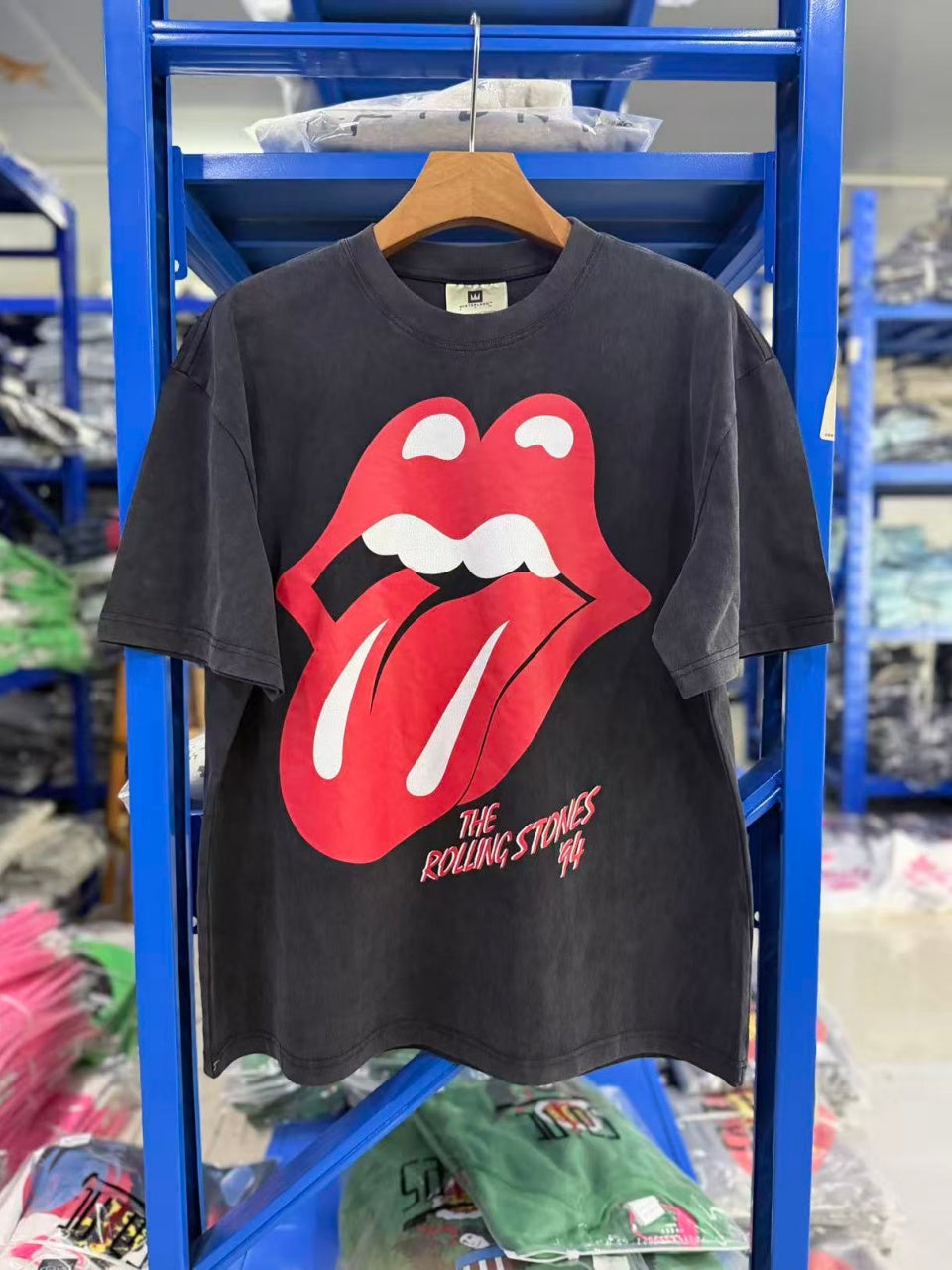 Vintage style washed summer wear T shirt Big red tongue 260G pure cotton high-quality streetwear