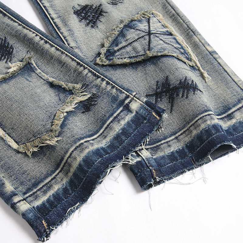 Mens Fashion Jeans Patchwork wide-leg pants 5713# Pure cotton high quality