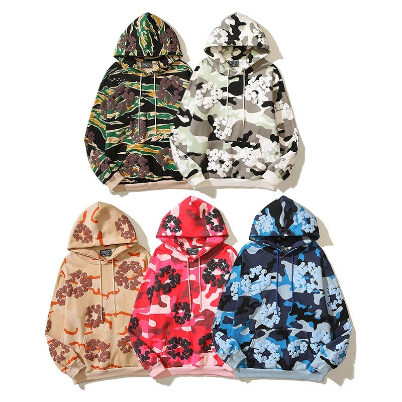 Denim Tears Hoodie Fleece Camouflage Cotton Wreath Graphic Oversized Hooded