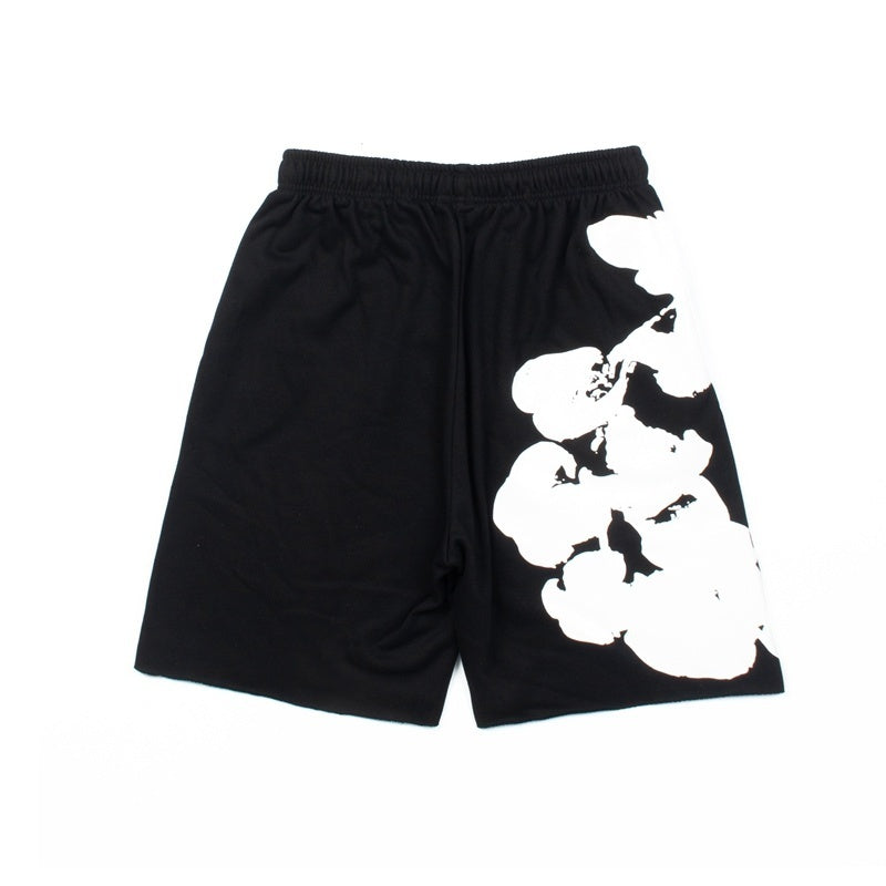 Denim Tears Shorts Cotton Asymmetric Side Cotton Wreath Graphic Oversized Drawstring