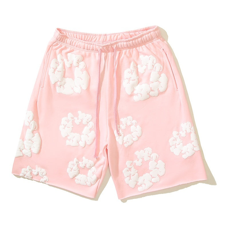 Denim Tears Shorts Cotton All-Over Flower Wreath Graphic Oversized Drawstring Shorts