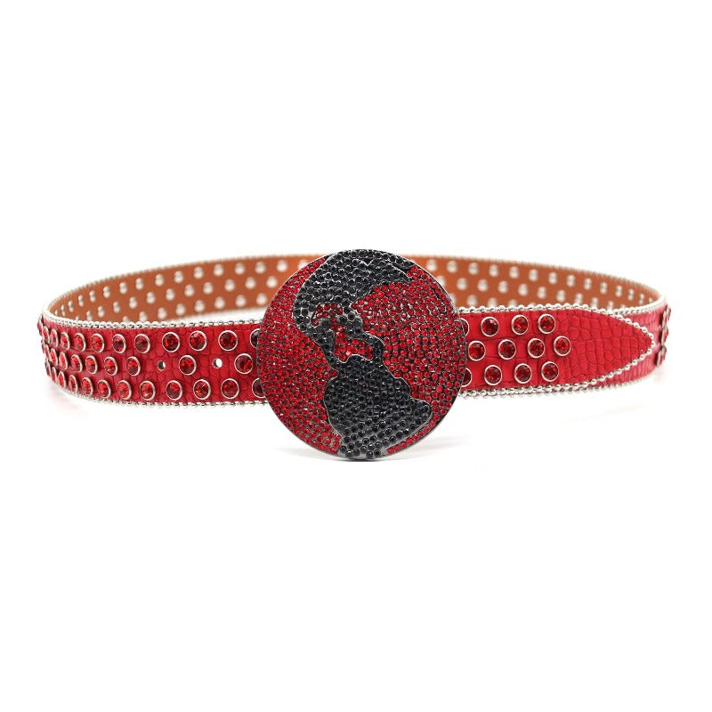 Hip-hop punk rhinestone belt small crocodile pattern