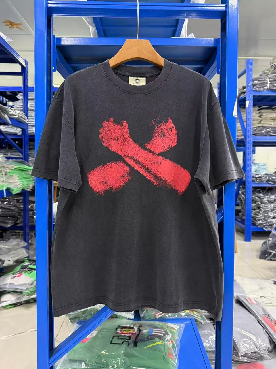 Vintage style washed summer wear T shirt Dual blades 260G pure cotton high-quality streetwear