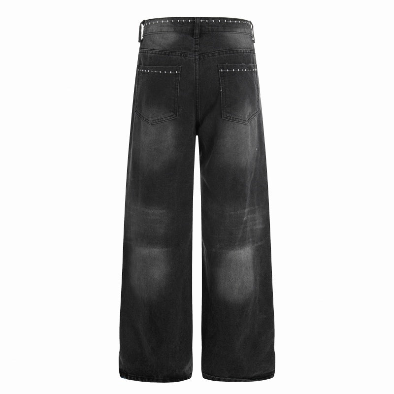 American-style streetwear harem pants Heavy Thigh Whisker Faded Garment