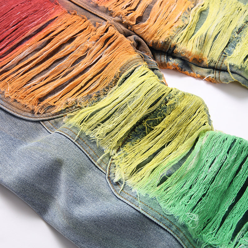 Mens Fashion Jeans Colorful Destructive Ribbons 5715# Pure cotton high quality