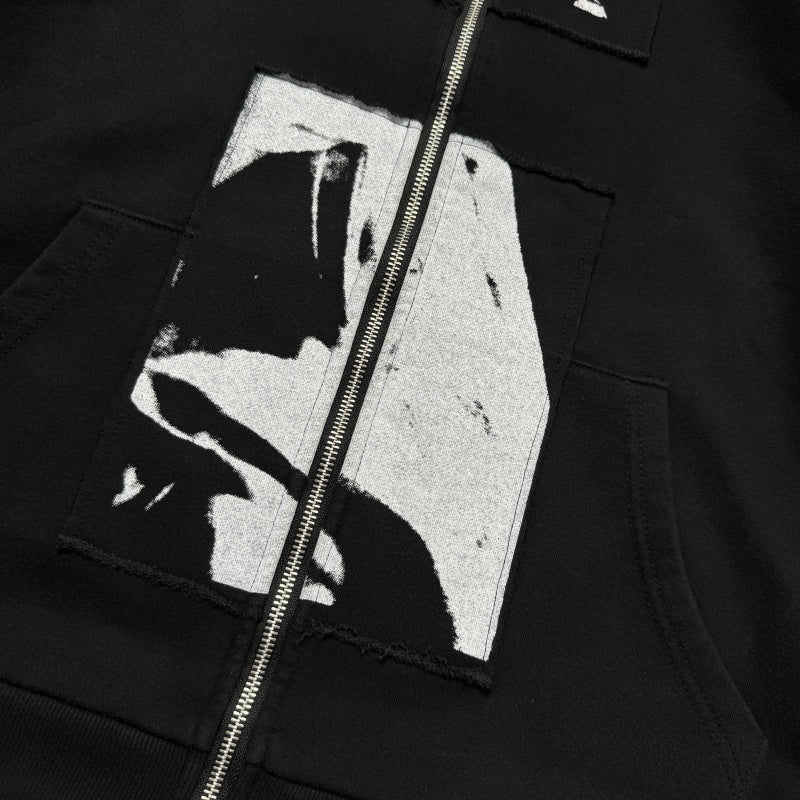 Unisex Vintage Hoodie ENFANTS RICHES DEPRIMES (ERD) â€?Oversized zip-up hoodie featuring Madonna illustrations, multiple patch prints, a washed/distressed finish, and a relaxed silhouette.
