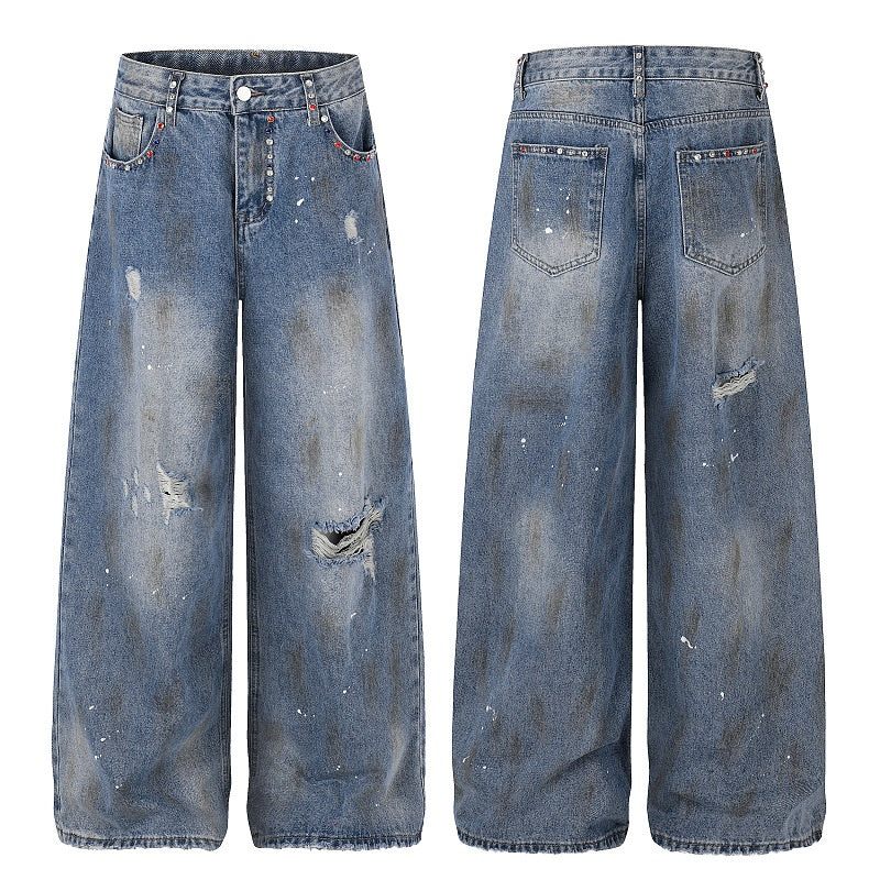 American-style streetwear harem pants Distressed Hole Faded Denim Casual Wear