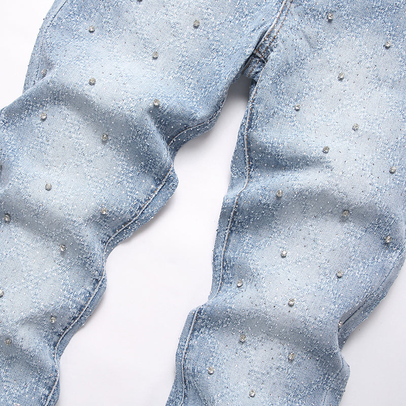Mens Fashion Jeans rhinestones Wide-leg pants 5722# Pure cotton high quality