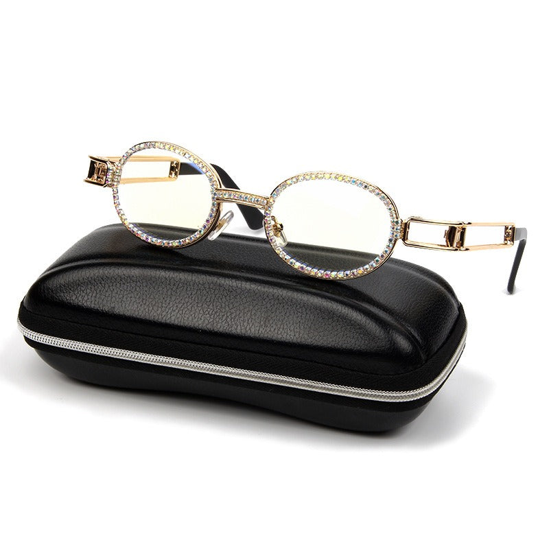 Trendy punk glasses small oval dot diamond sunshade
