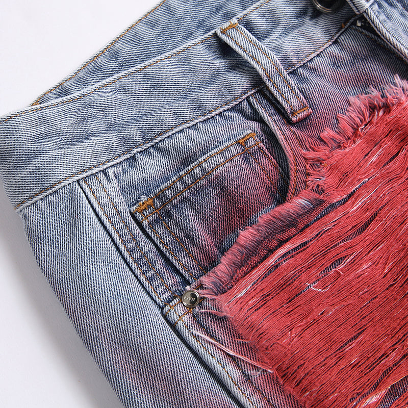 Mens Fashion Jeans Colorful Destructive Ribbons 5715# Pure cotton high quality