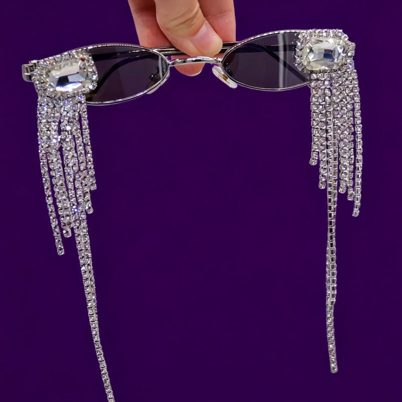 Trendy punk glasses sparkling diamond tassel