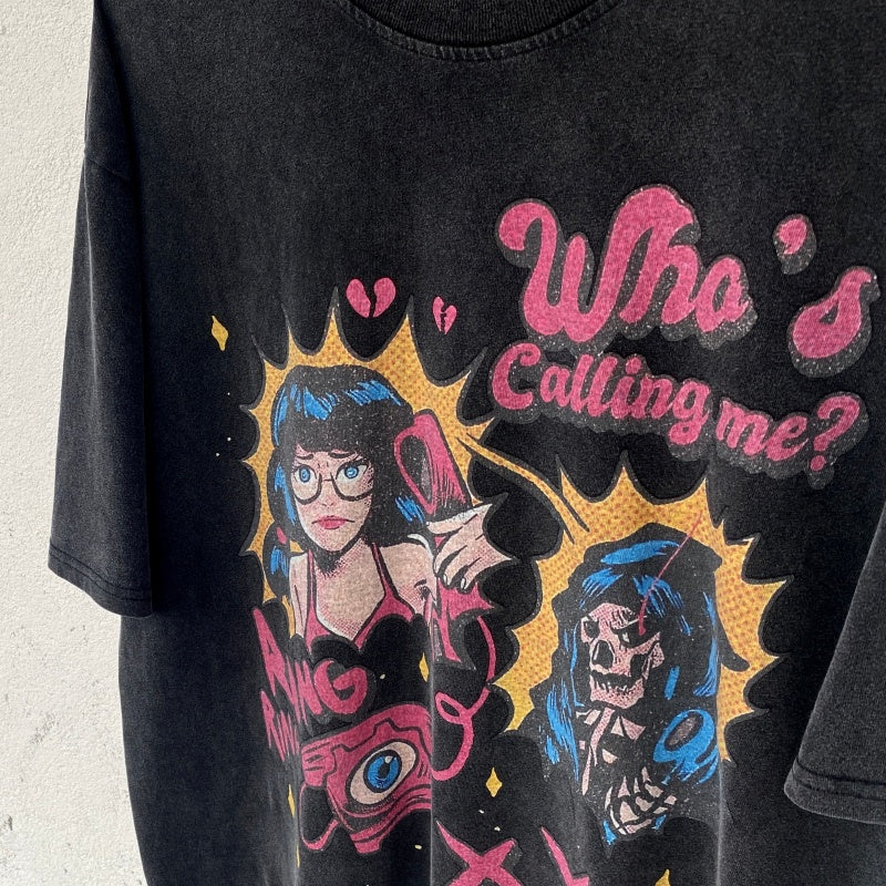 Unisex Vintage T Shirts Evil Spirit Summoning Limited Edition | White Ink Direct-to-Garment Print | High-Street Vintage Style | Heavyweight Distressed Acid Wash