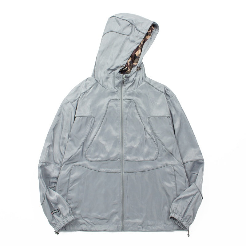 American-style baseball jacket American High-Street Hip-Hop Alcatraz / CRTZ Style Windbreaker & Reflective-Trim Set â€?Men's Camouflage Tech-Shell Jacket & Sportswear