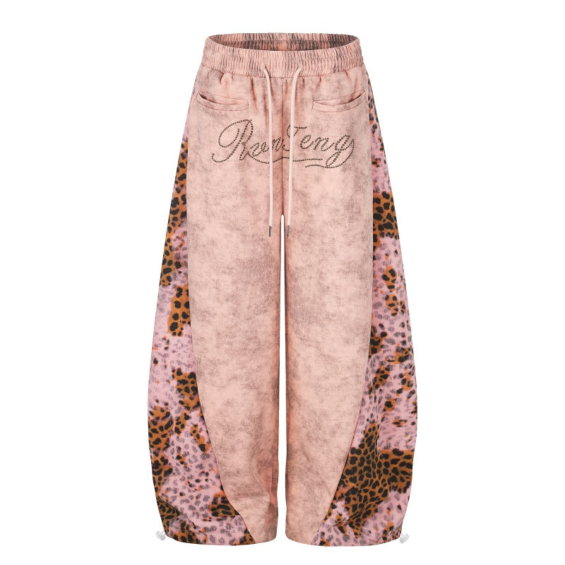 American-style streetwear harem pants Cursive Letter Print Baggy Silhouette