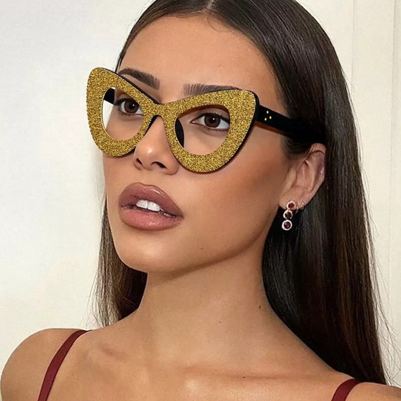Trendy punk glasses cat eye diamond sunglasses uv protection