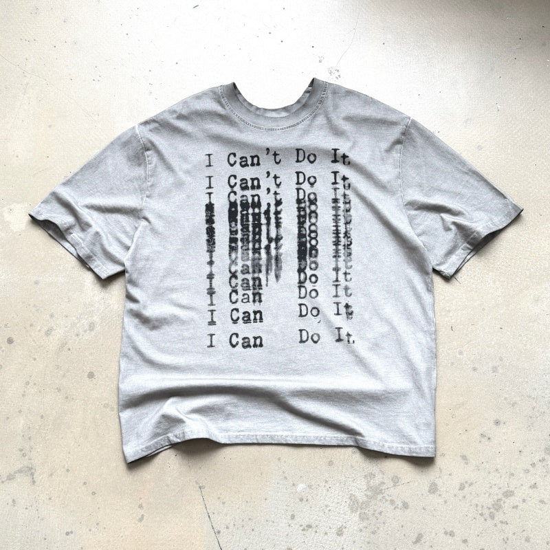 Unisex Vintage T Shirts SAINT MICHAEL x CHO Omnipotent Limited Edition â€?High-Street Short-Sleeve Tee featuring Direct-to-Garment (DTG) white ink printing, heavy-duty distressed wash finish, and a unique cement-grey colorway.