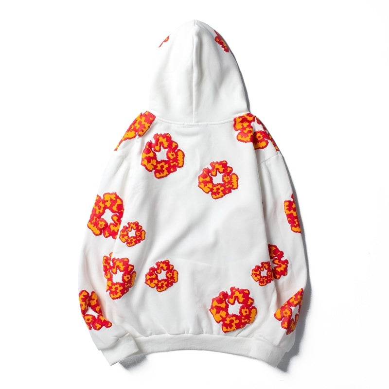 Denim Tears Hoodie Y2K All-Over Red Orange Cotton Wreath Floral Puff Printed Oversized Hoodie