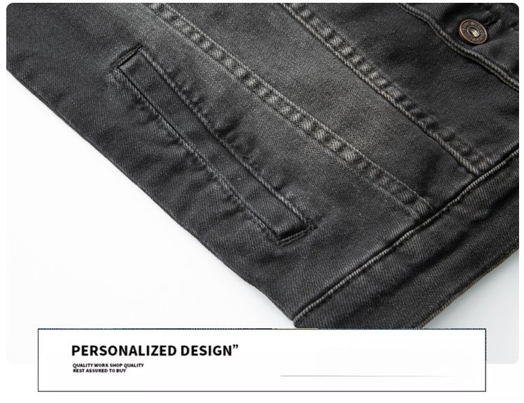 Denim Jacket & Jeans High-Street Trend Retro Casual Matching Distressed Denim Trucker Jacket and Slim-Fit Pants Outfit (jacket and jeans must be purchased separately.)