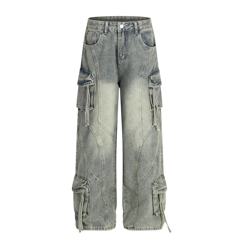 American-style streetwear harem pants Heavy Distressed Sanded Aged Retro Craft