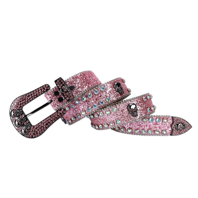 Hip-hop punk rhinestone belt unisex easiest for match