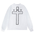 ERD Long sleeved shirt  Streetwear Long Sleeve Tee Two-Tone Script & Outline Cross Print