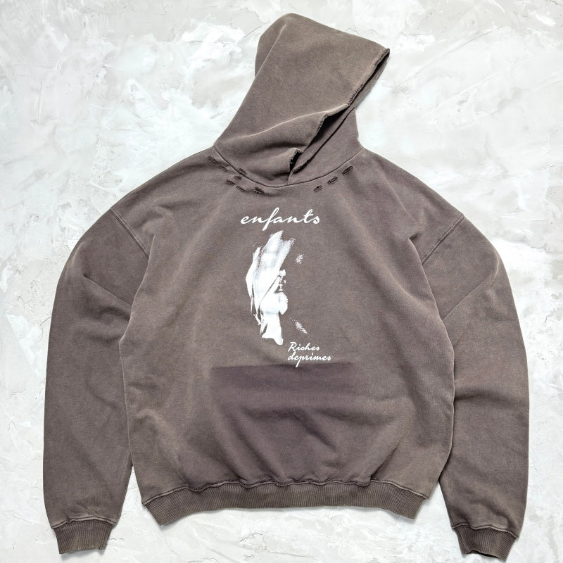 Unisex Vintage Hoodie Ethereal Portrait Limited Edition Hoodie â€?Custom heavyweight fabric, handcrafted distressed detailing, and a natural fade effect achieved through Asute enzyme-abrasion washing.