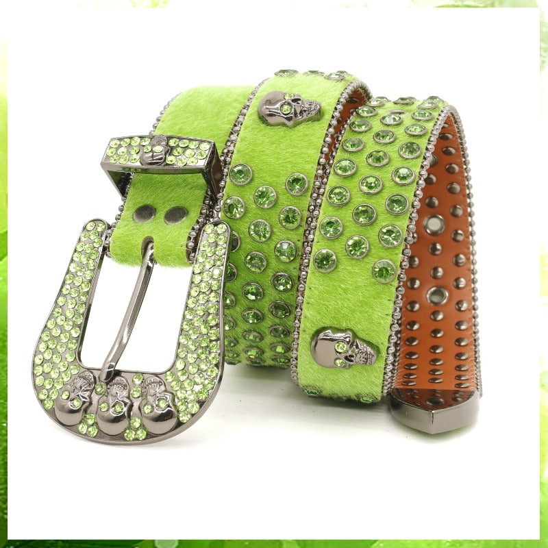 Hip-hop punk rhinestone belt women men skull accessories
