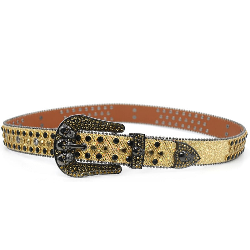 Hip-hop punk rhinestone belt unisex pin buckle easiest for match