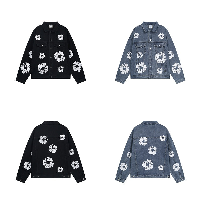 American-style baseball jacket American-style Denim Tears cotton flower denim jacket for men â€?loose-fit, high-street trendy brand