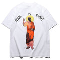 Mens T-shirt Vintage American-style Kanye-style oversized drop-shoulder tee with Jesus/God puff print.