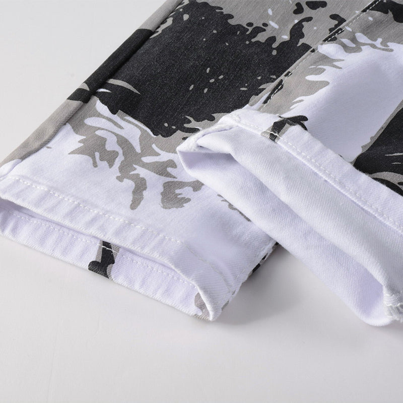 Mens Fashion Jeans White camouflage 5602# Pure cotton high quality
