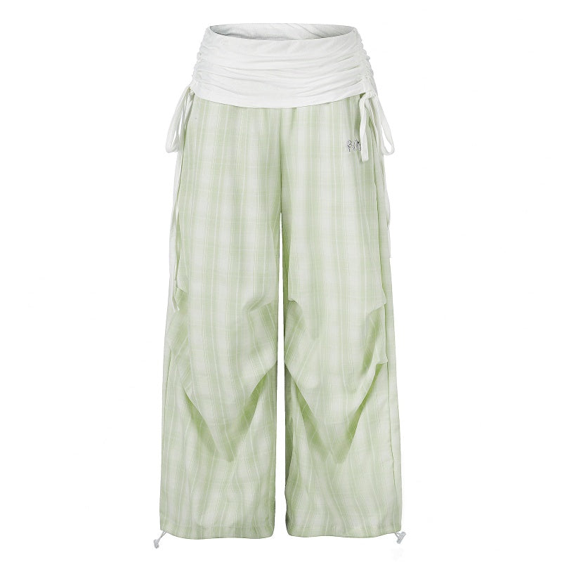 American-style streetwear harem pants Pleated Front Checkered Casual Wear